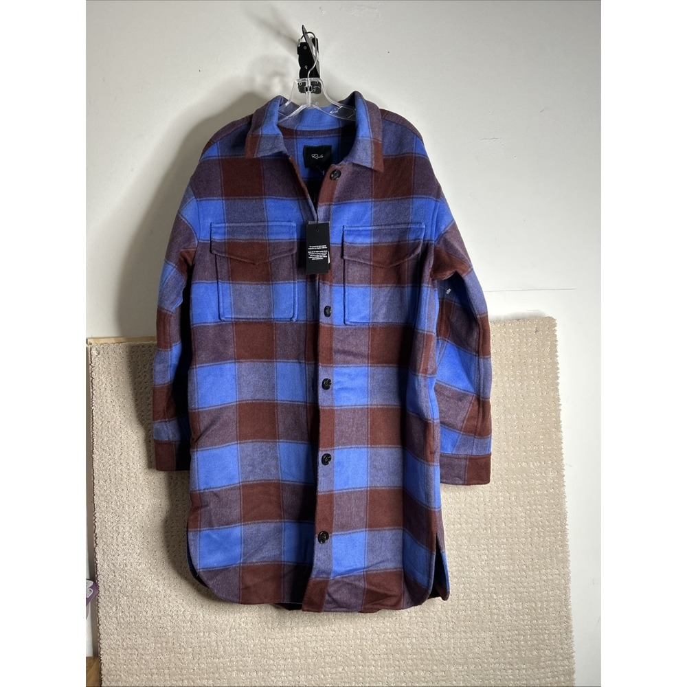 Rails Jaro Coat Cobalt Chocolate Buffalo‎ Check Wool Blend Size L NWT